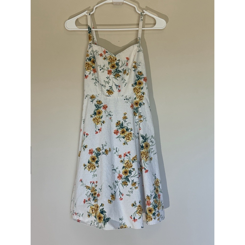 Old Navy Off White Cream‎ Floral Flower Sweetheart Cami Linen Blend Dress XS